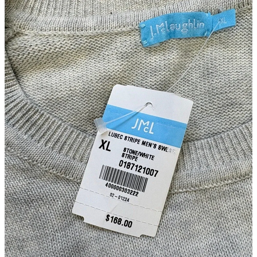 J.McLaughlin Lubec Stripe Cotton Crewneck Sweater Stone White‎ XL NWT